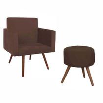 Conjunto Poltrona Decorativa Nina e Puff Redondo Pés Palito Suede Marrom Moraes Decor Conjunto Poltrona Decorativa Nina e Puff Redondo Pés Palito Suede Marrom Moraes Decor