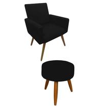 Conjunto Poltrona Decorativa Nina e Puff Redondo Pés Palito Suede Preto VickyDecor Conjunto Poltrona Decorativa Nina e Puff Redondo Pés Palito Suede Preto VickyDecor