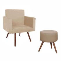 Conjunto Poltrona Decorativa Nina e Puff Redondo Pés Palito Suede Triângulo Bege DecorArt Conjunto Poltrona Decorativa Nina e Puff Redondo Pés Palito Suede Triângulo Bege DecorArt