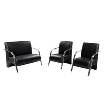 Conjunto Poltrona Decorativa Sevilha Braço Alumínio kit 3 peças Confortável Sala material sintético Preto Conjunto Poltrona Decorativa Sevilha Braço Alumínio kit 3 peças Confortável Sala material sintético Preto