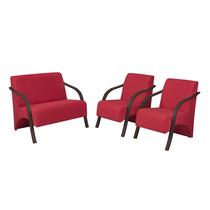 Conjunto Poltrona Decorativa Sevilha Braço Madeira kit 3 peças Confortável Sala Suede Vermelha Conjunto Poltrona Decorativa Sevilha Braço Madeira kit 3 peças Confortável Sala Suede Vermelha