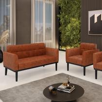 Conjunto Poltrona e Namoradeira Decorativa Karen Pés Fixo em Madeira Preto Pu Nozes G19 - Gran Belo Conjunto Poltrona e Namoradeira Decorativa Karen Pés Fixo em Madeira Preto Pu Nozes G19 - Gran Belo