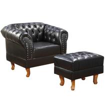 Conjunto Poltrona e Puff Chesterfield Duque Via Encanto Preto