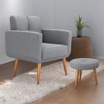 Conjunto Poltrona e Puff Decorativos Josh Boucle Cinza