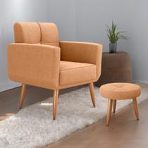 Conjunto Poltrona e Puff Decorativos Josh Boucle Mostarda