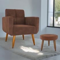 Conjunto Poltrona e Puff Decorativos Josh Veludo Ferrugem