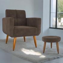 Conjunto Poltrona e Puff Decorativos Josh Veludo Marrom