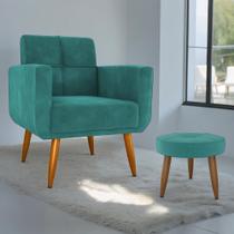 Conjunto Poltrona e Puff Decorativos Josh Veludo Ver Menta