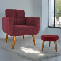 Conjunto Poltrona e Puff Decorativos Josh Veludo Vinho