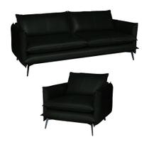 Conjunto Poltrona e Sofá Decorativo Sala de Estar América 3 Lugares 220cm material sintético - Mozzelar