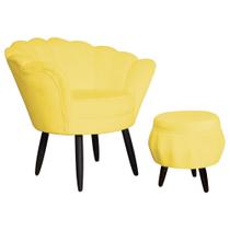 Conjunto Poltrona Estofada Com Puff Sala de Estar Pétala Suede Amarelo - DL Decor