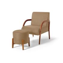 Conjunto Poltrona Estofada Duda com Puff Redondo Berlim Bege Kaiber Estofados