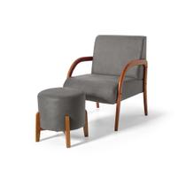 Conjunto Poltrona Estofada Duda com Puff Redondo Berlim Cinza Kaiber Estofados