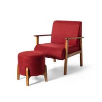 Conjunto Poltrona Estofada Júlia com Puff Redondo Berlim Dordô Straub Web Conjunto Poltrona Estofada Júlia com Puff Redondo Berlim Dordô Straub Web