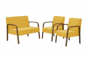 Conjunto Poltrona Luna Braço Madeira D Salla Suede Amarelo Conjunto Poltrona Luna Braço Madeira D Salla Suede Amarelo