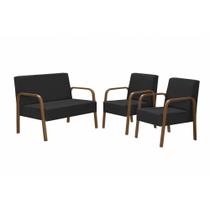 Conjunto Poltrona Luna Braço Madeira D Salla Suede Preto