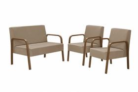 Conjunto Poltrona Luna Braço Madeira DSalla Suede Cappuccino Conjunto Poltrona Luna Braço Madeira DSalla Suede Cappuccino