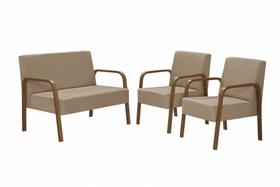 Conjunto Poltrona Luna Braço Madeira DSalla Suede Cappuccino