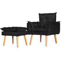 Conjunto Poltrona Para Sala Decorativa e Puff Opala Suede Preto Click Pol