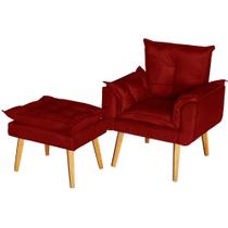 Conjunto Poltrona Para Sala Decorativa e Puff Opala Suede Vermelho Escuro Click Pol