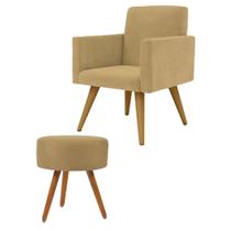 Conjunto Poltrona Para Sala Decorativa Nina e Puff Pés Palito Suede Cappuccino Arapol Conjunto Poltrona Para Sala Decorativa Nina e Puff Pés Palito Suede Cappuccino Arapol