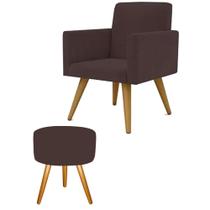 Conjunto Poltrona Para Sala Decorativa Nina e Puff Pés Palito Suede Marrom Arapol Conjunto Poltrona Para Sala Decorativa Nina e Puff Pés Palito Suede Marrom Arapol