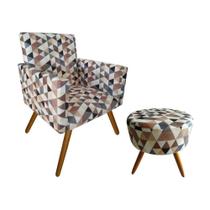Conjunto Poltrona Para Sala Decorativa Nina e Puff Pés Palito Suede Triângulo Bege Arapol Conjunto Poltrona Para Sala Decorativa Nina e Puff Pés Palito Suede Triângulo Bege Arapol