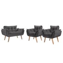 Conjunto Poltrona PÉs Madeira Opalla Suede Cinza Conjunto Poltrona PÉs Madeira Opalla Suede Cinza