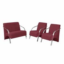 Conjunto Poltrona Vênus Braço Alumínio Suede Bordô