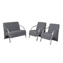 Conjunto Poltrona Vênus Braço Alumínio Suede Grafite