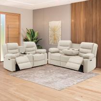 Conjunto Poltronas 2 e 3 Lugares Elétricas Sala de Cinema Oscar com Massagem Aquecimento Entrada USB/USB-C PU Bege G94 - Laura Lar