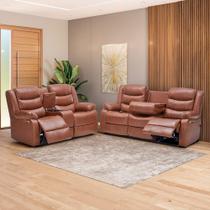 Conjunto Poltronas 2 e 3 Lugares Elétricas Sala de Cinema Oscar com Massagem Aquecimento Entrada USB/USB-C PU Caramelo G94 - Laura Lar