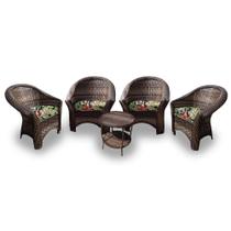 Conjunto Poltronas Area Externa Bali Fibra Sintética - 4 Poltronas 1 Mesa Centro - Tecido Saquarema