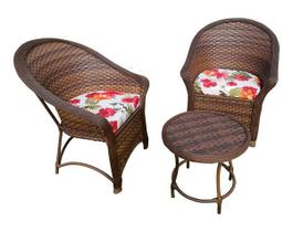 Conjunto Poltronas Bali para Área Externa Fibra Sintética -2 Poltronas e Mesa Centro - Tecido Mariscal