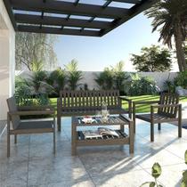 Conjunto Poltronas Banco 3 Lugares e Mesa Madeira Maciça Yescasa