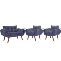 Conjunto Poltronas Decorativas Opalla 1 Namoradeira e 2 Poltronas de 1 Lugar Pés em Madeira D Salla