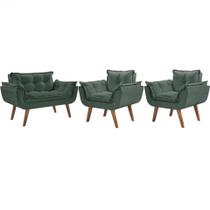 Conjunto Poltronas Decorativas Opalla 1 Namoradeira e 2 Poltronas de 1 Lugar Pés em Madeira D Salla