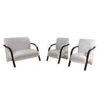 Conjunto Poltronas Decorativas Vênus Braço Madeira kit 3 Peças Confortável Sala D Salla Tecido Sintético