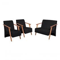Conjunto Poltronas E Namoradeira Venus Braços material sintético Preto Unidecor Conjunto Poltronas E Namoradeira Venus Braços material sintético Preto Unidecor