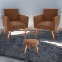 Conjunto Poltronas e Puff Anari Veludo Ferrugem Conjunto Poltronas e Puff Anari Veludo Ferrugem