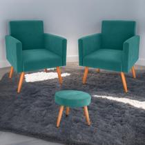 Conjunto Poltronas e Puff Anari Veludo Verde Menta Conjunto Poltronas e Puff Anari Veludo Verde Menta