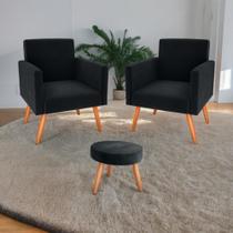 Conjunto Poltronas e Puff Iara Veludo Preto