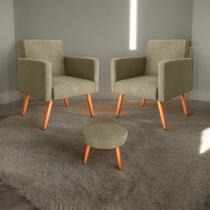 Conjunto Poltronas e Puff Iara Veludo Turkey Cappuccino