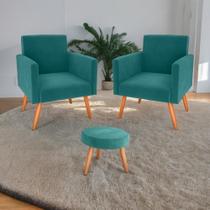 Conjunto Poltronas e Puff Iara Veludo Verde Menta Conjunto Poltronas e Puff Iara Veludo Verde Menta