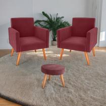 Conjunto Poltronas e Puff Iara Veludo Vinho
