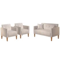 Conjunto Poltronas Helena Linho Cinza com Pés em Madeira