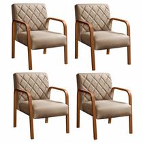 Conjunto Poltronas Lara Kit Decorativo 4 Cadeiras Braço Madeira - Bella Decor Estofados