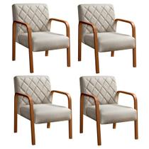 Conjunto Poltronas Lara Kit Decorativo 4 Cadeiras Braço Madeira