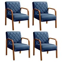 Conjunto Poltronas Lara Kit Decorativo 4 Cadeiras Braço Madeira