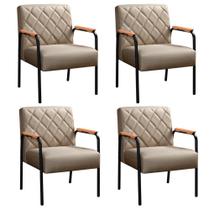 Conjunto Poltronas Ludmilla Kit 4 Cadeiras Braço Metal Sala Recepção Visita
